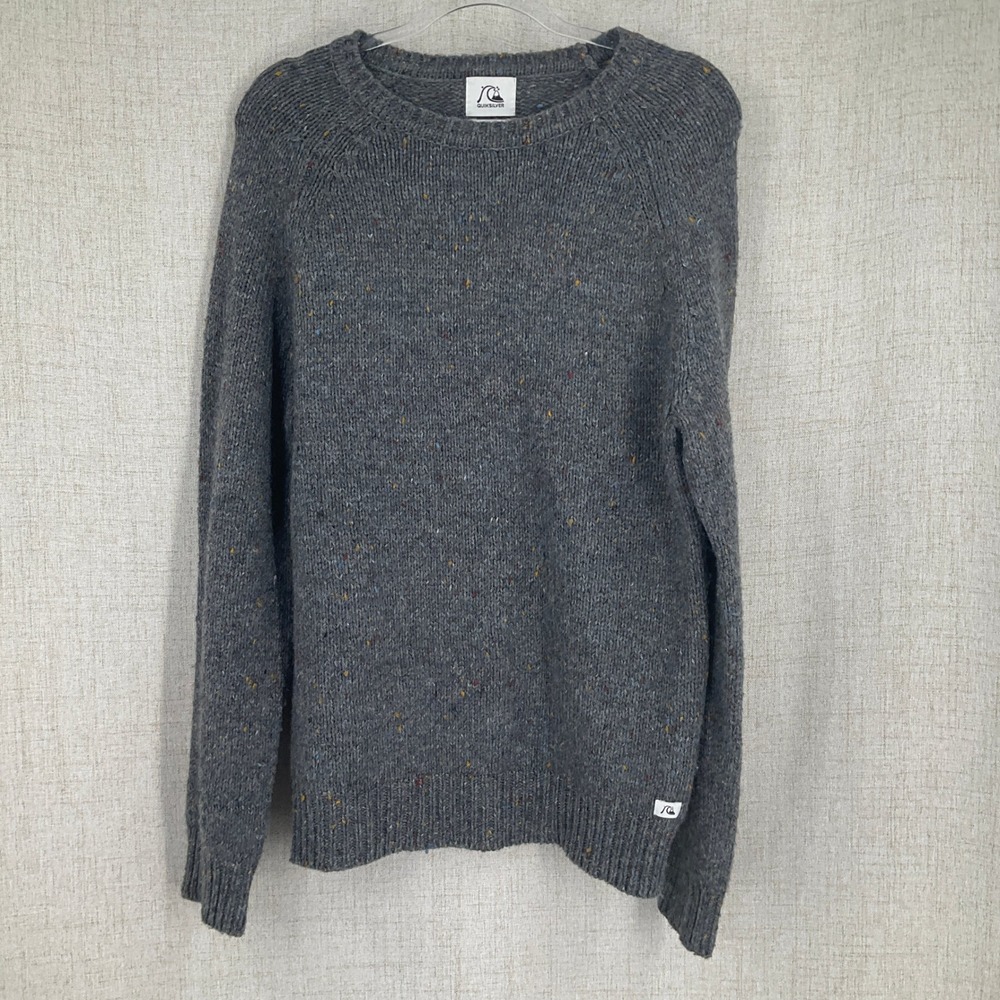 Quiksilver Sweater Mens S Grey Wool Blend Donegal Fleck Raglan Crewneck